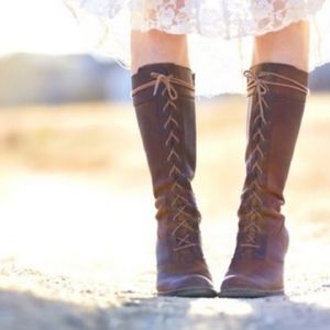 Frye Villager tall brown leather lace-up heel boot